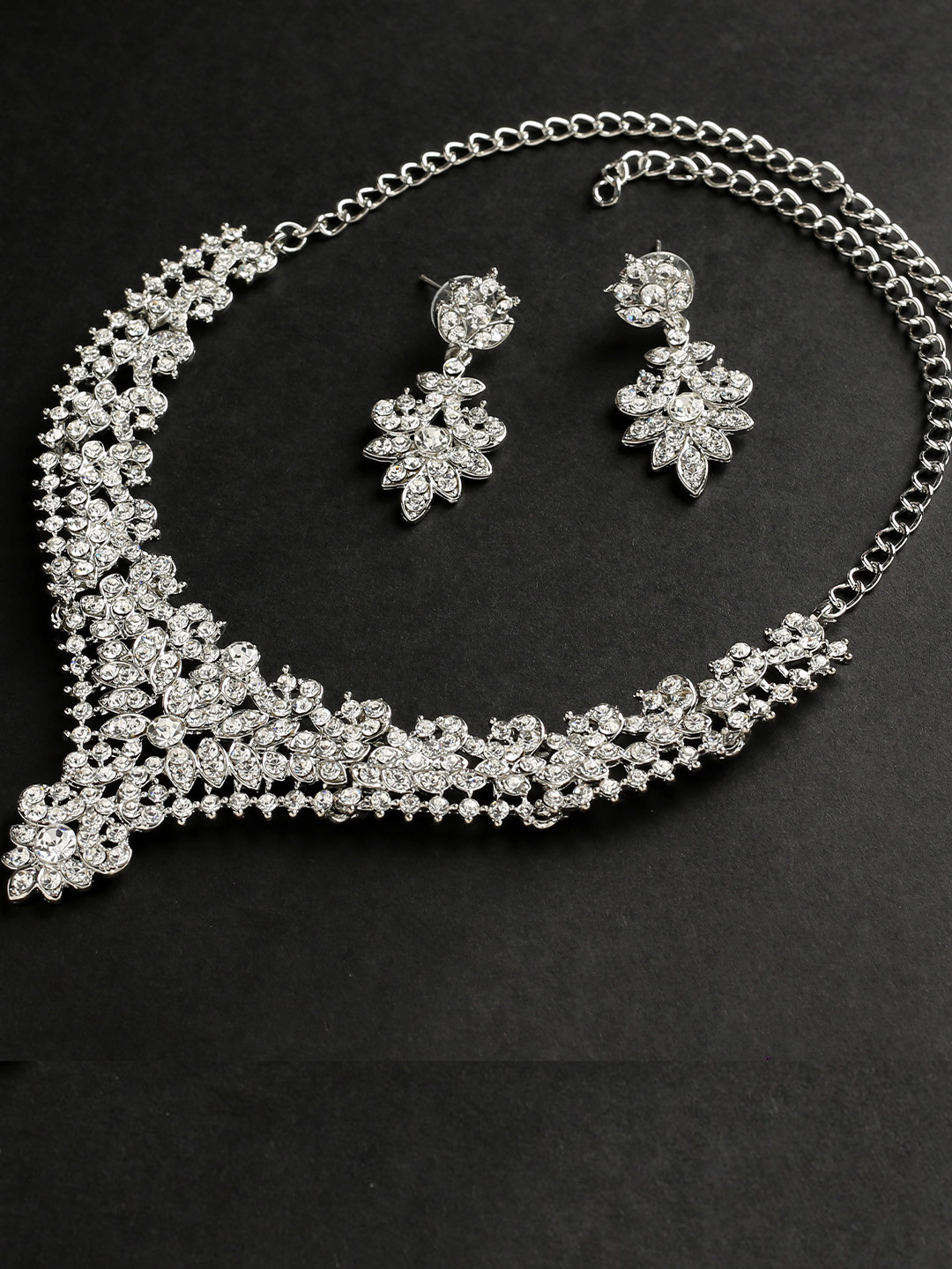 

MAD CLUB Rhodium-Plated AD Studded Jewellery Set, White