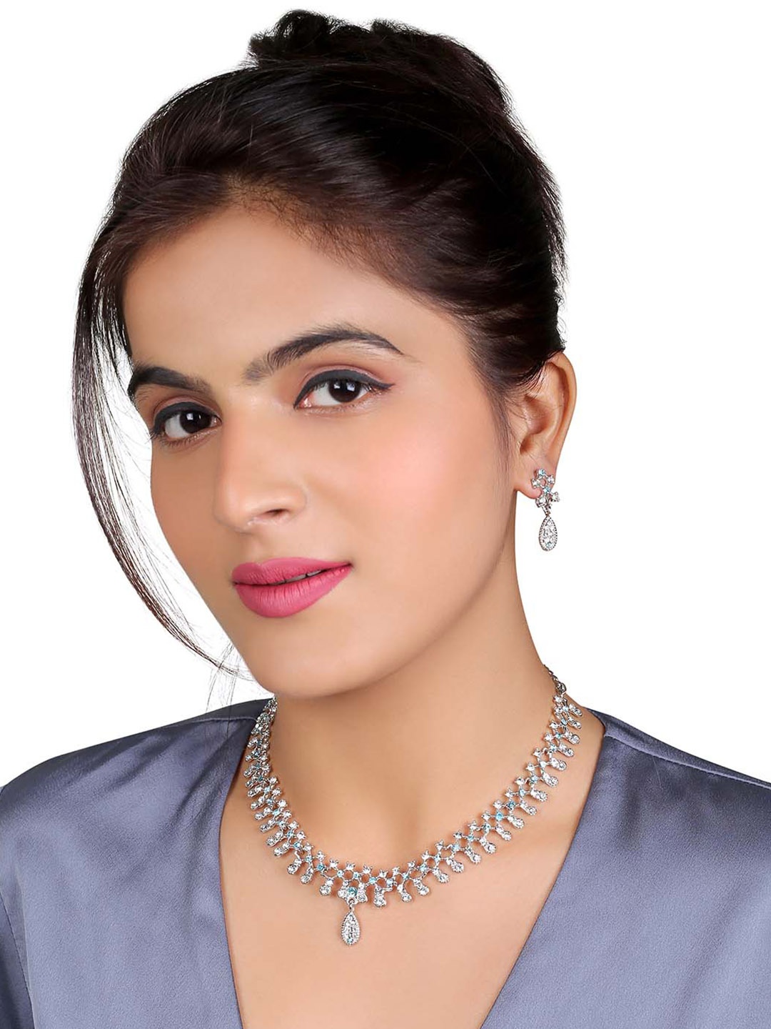 

MAD CLUB Silver -Plated AD Studded Jewellery Set, Turquoise blue