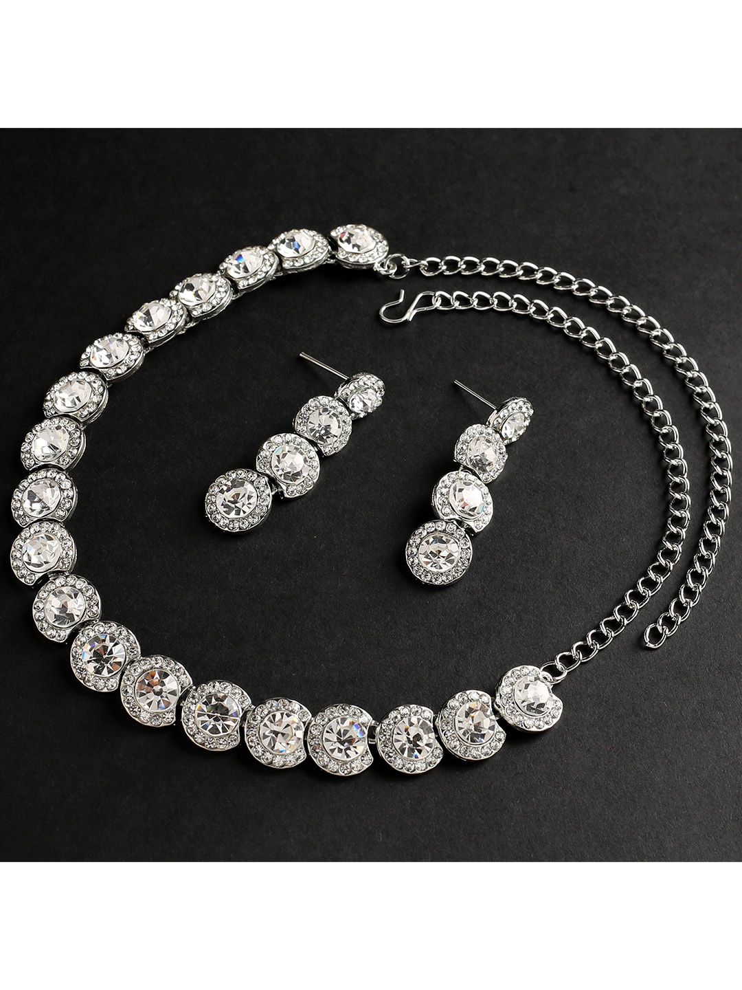

MAD CLUB Women White Rhodium-Plated AD Studded Necklace Set