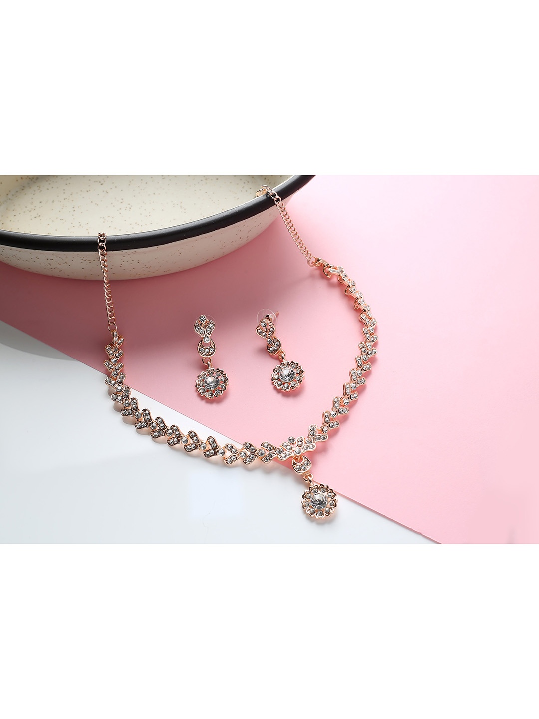 

MAD CLUB Rose Gold-Plated White AD- Studded Jewellery Set