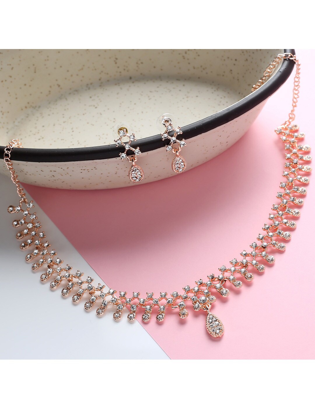 

MAD CLUB Rose Gold-Plated AD- Studded Jewellery Set