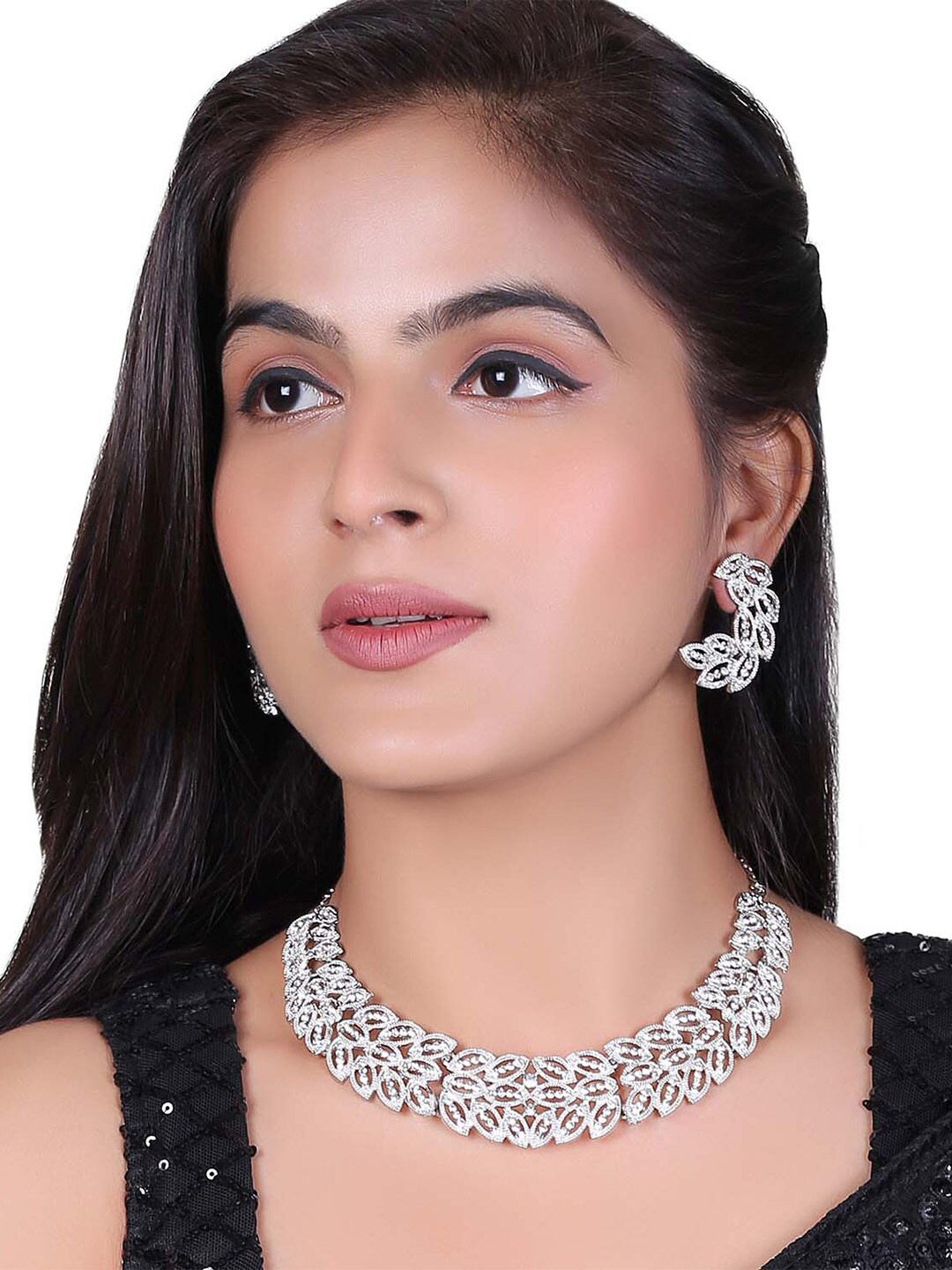 

MAD CLUB Rhodium-Plated Silver-Toned & White AD Stone-Studded Jewellery Set