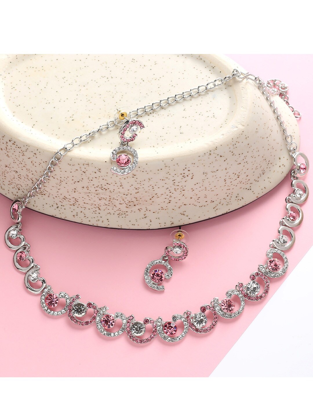 

MAD CLUB Rhodium-Plated Pink Jewellery Set