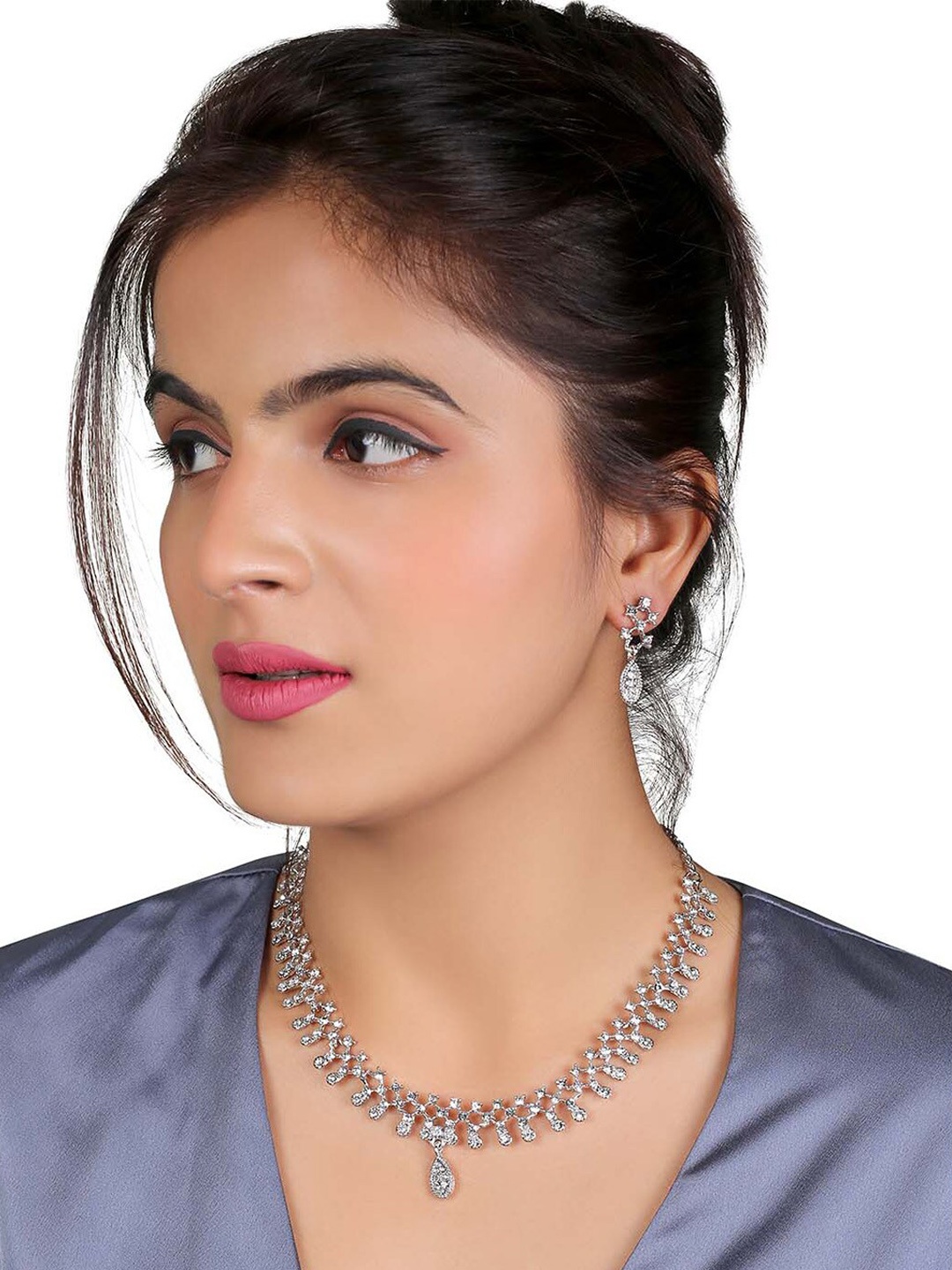

MAD CLUB White Rhodium-Plated AD Studded Jewellery Set