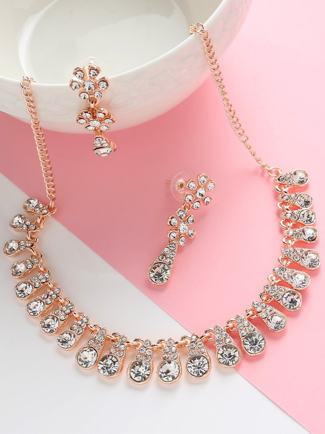 

MAD CLUB Rose Gold Plated AD Studded Jewellery Set