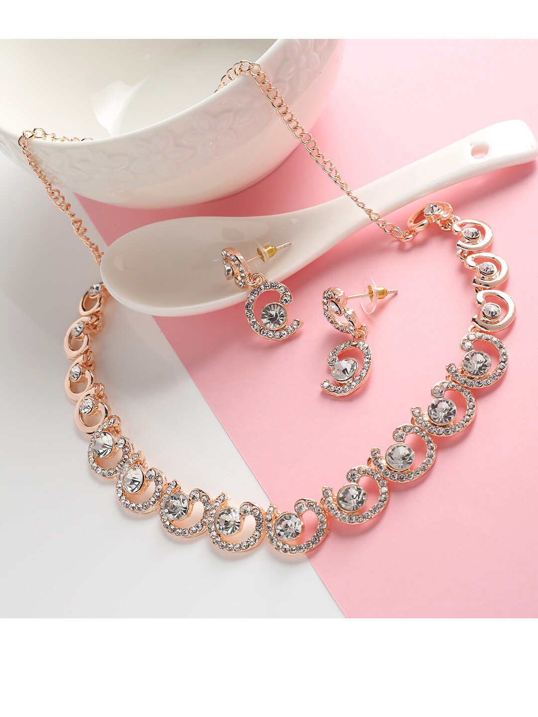 

MAD CLUB Women Rose Gold-Plated White AD Stone Studded Jewellery Set