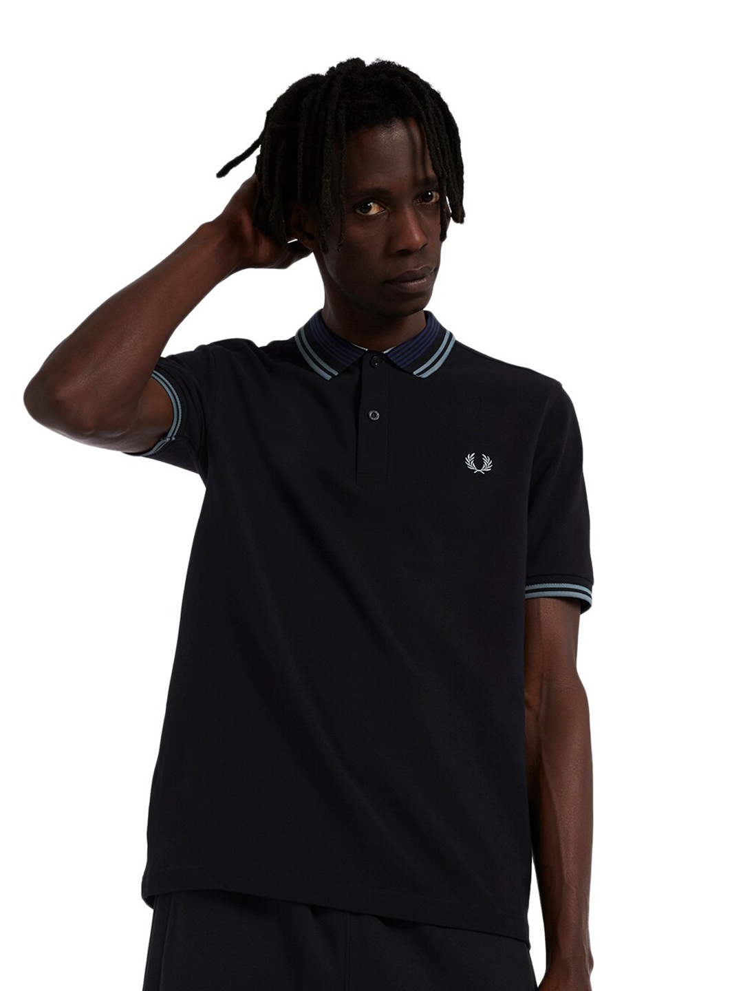 

Fred Perry Men Black Polo Collar Solid Short Sleeves T-shirt