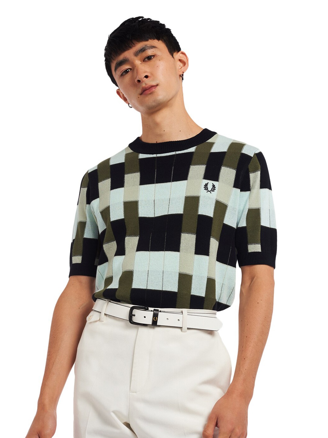 

Fred Perry Men Black Checked Round Neck T-shirt