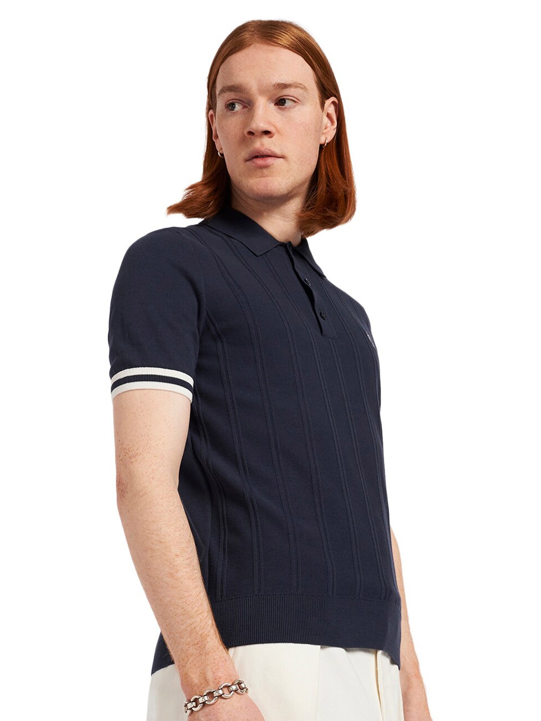 

Fred Perry Men Blue Striped Polo Collar T-shirt