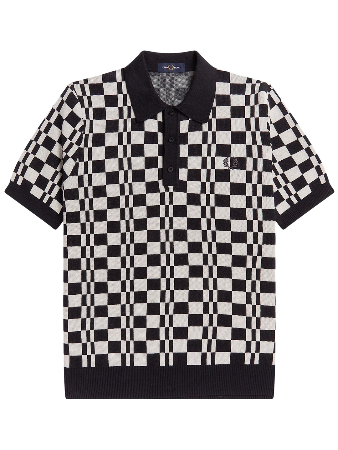 

Fred Perry Men Black Checked Polo Collar Monochrome Cotton T-shirt