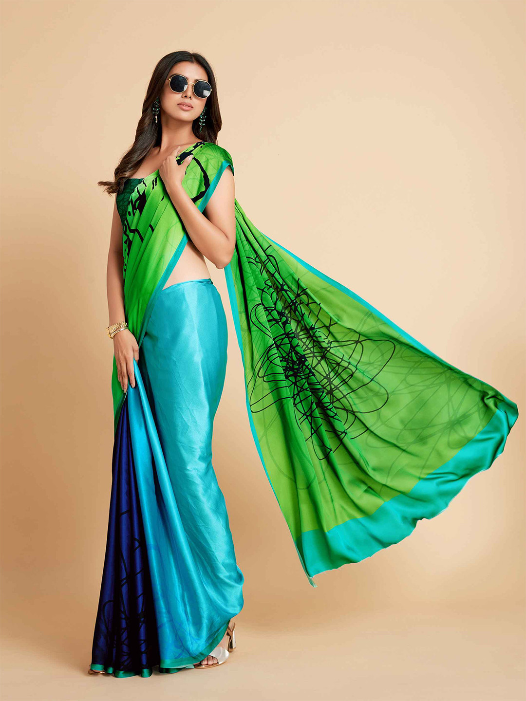 

all about you Green & Blue Satin Saree