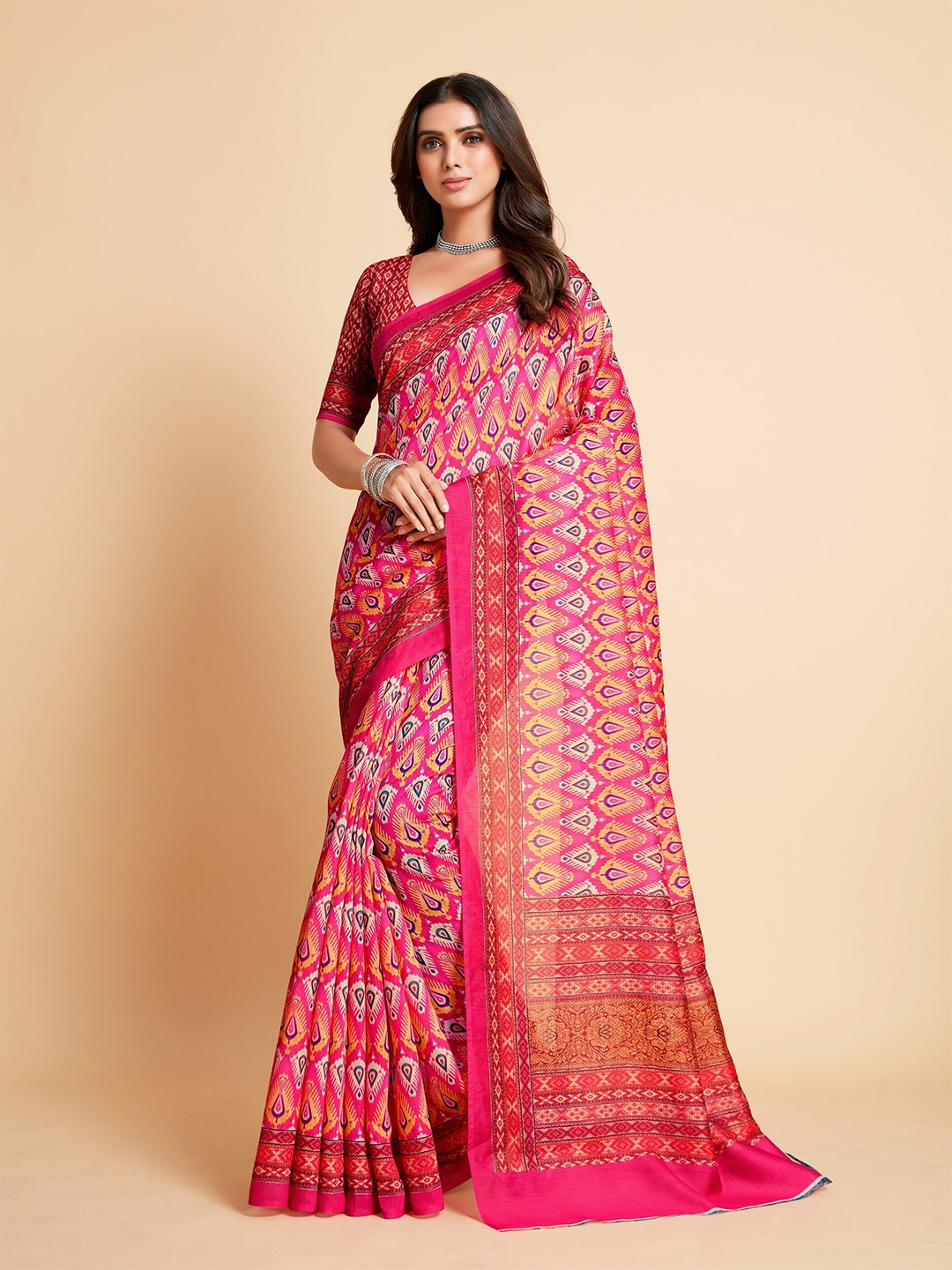 

all about you Magenta & Blue Ethnic Motifs Silk Cotton Saree