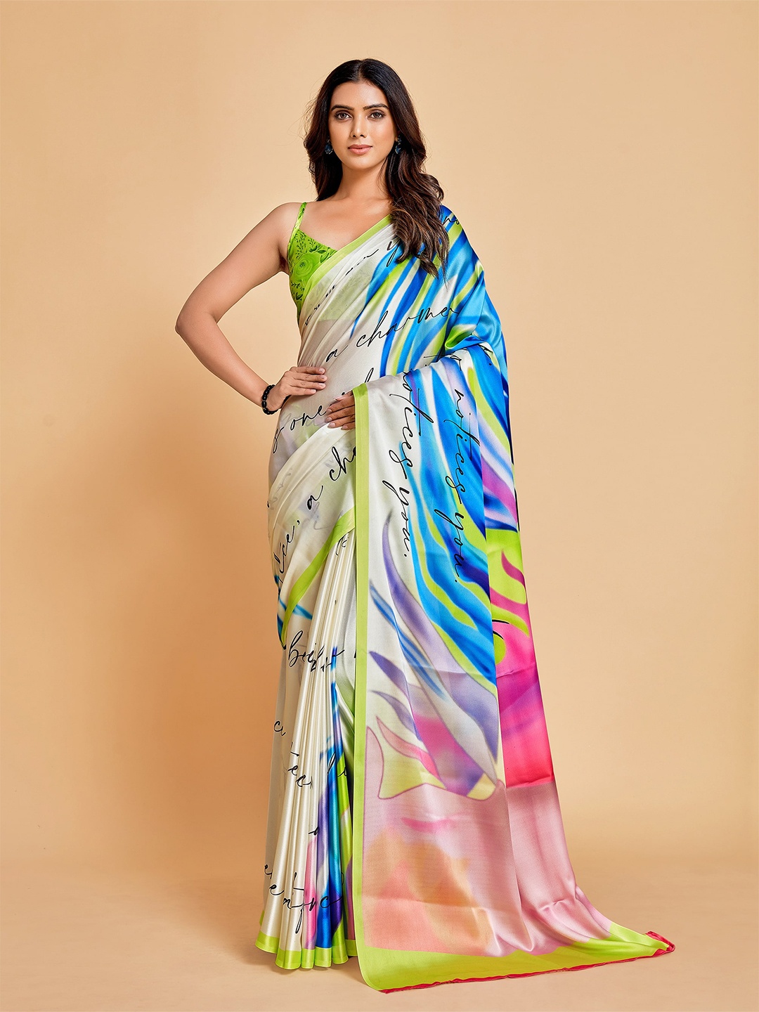 

All About You White & Blue Satin Saree