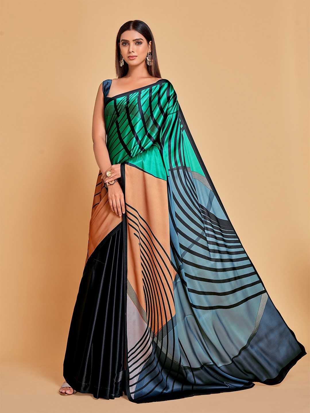

All About You Black & Green Satin Saree