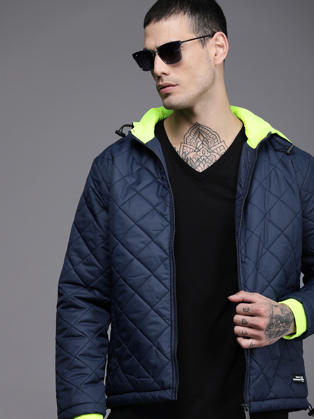 

WROGN Men Navy Blue Quilted Jacket