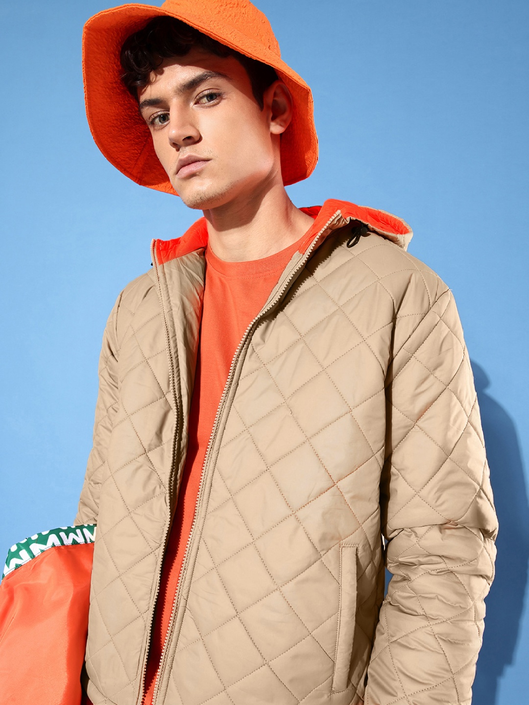 

WROGN Men Beige Solid Quilted Jacket