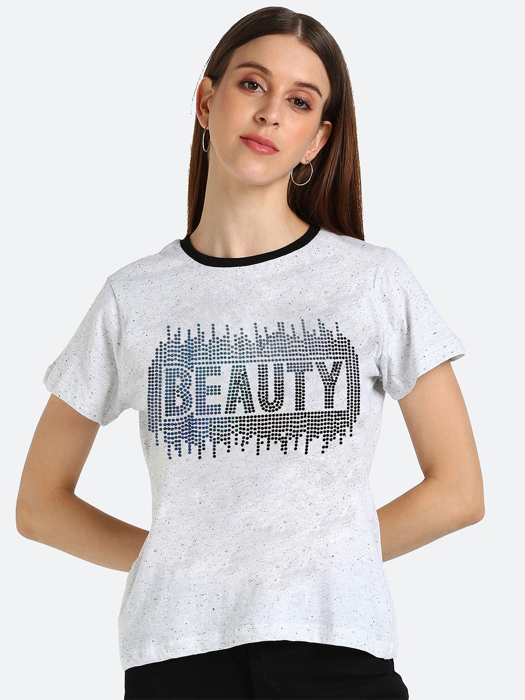 

shashvi Women White Printed Cotton T-shirt