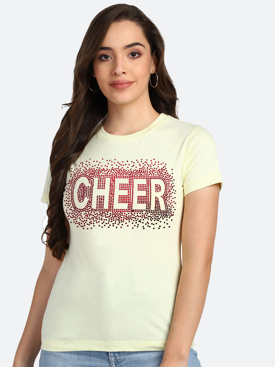 

shashvi Women Yellow & Red Cotton Embellished T-shirt