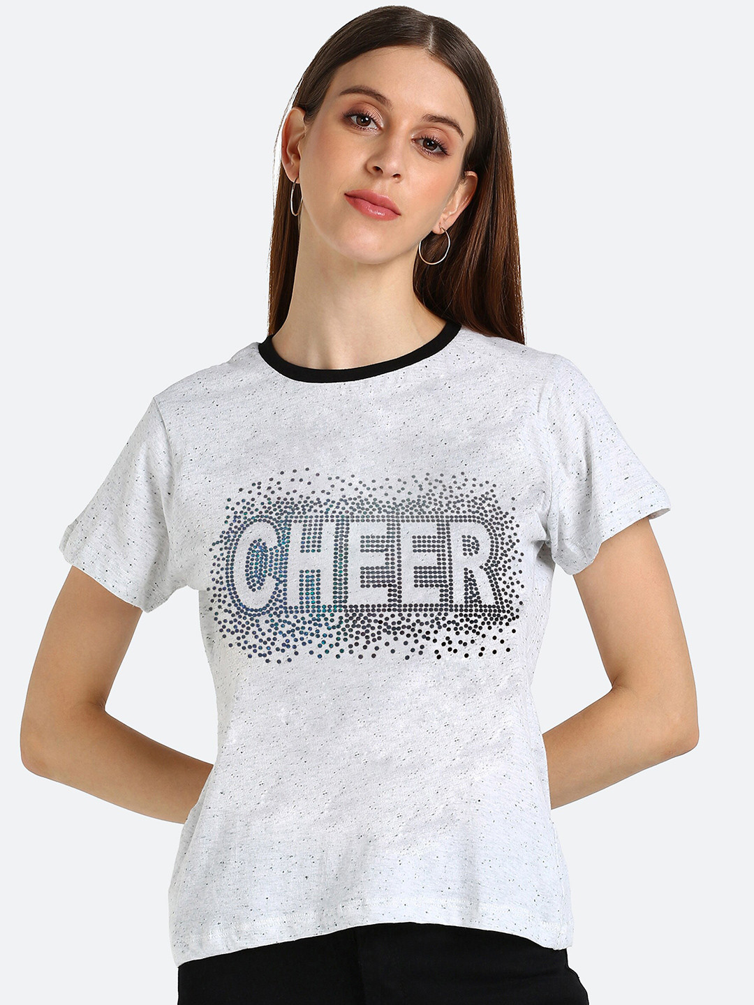 

shashvi Women White Typography Printed Cotton T-shirt