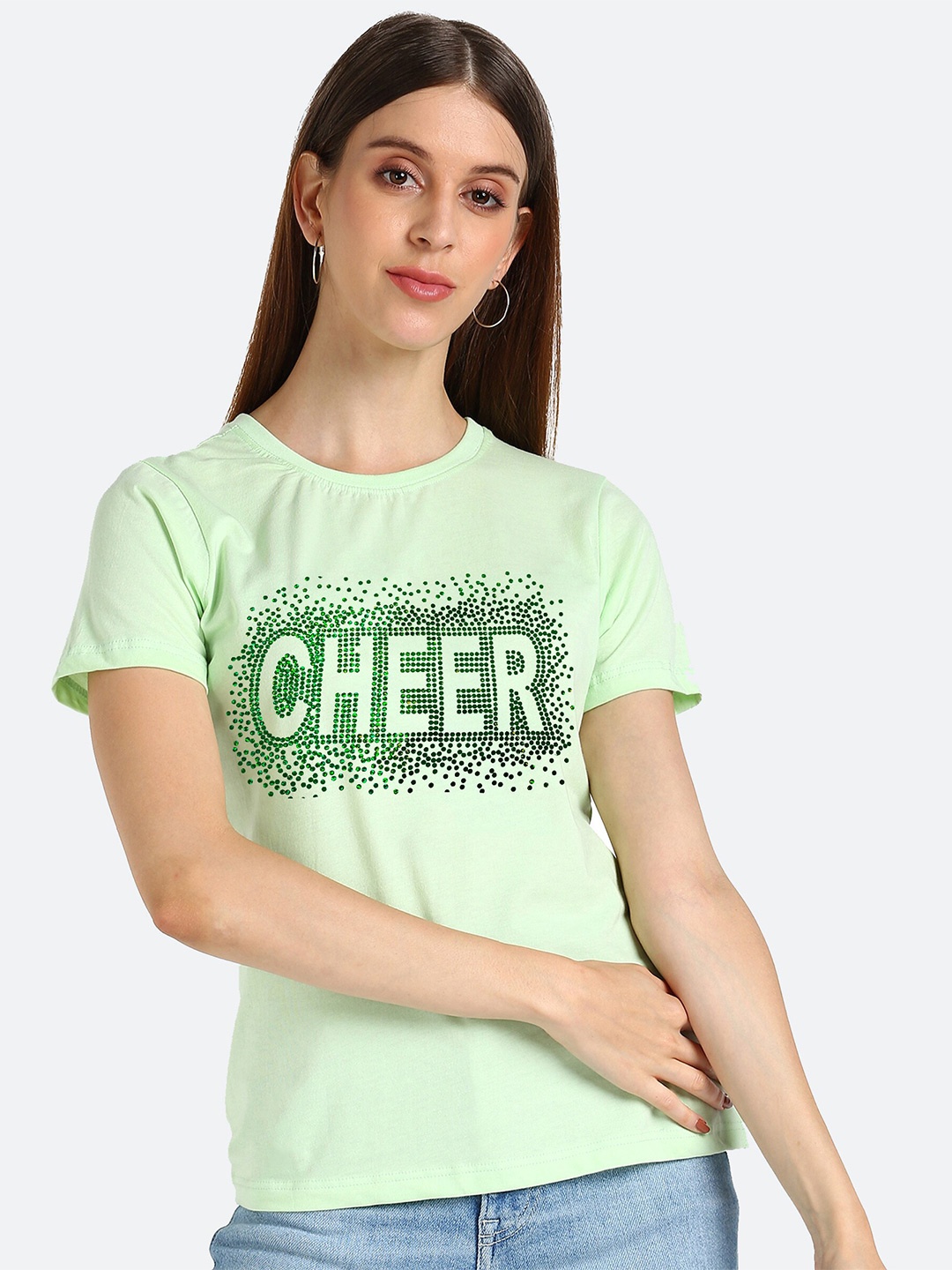 

shashvi Women Sea Green Typography Printed T-shirt