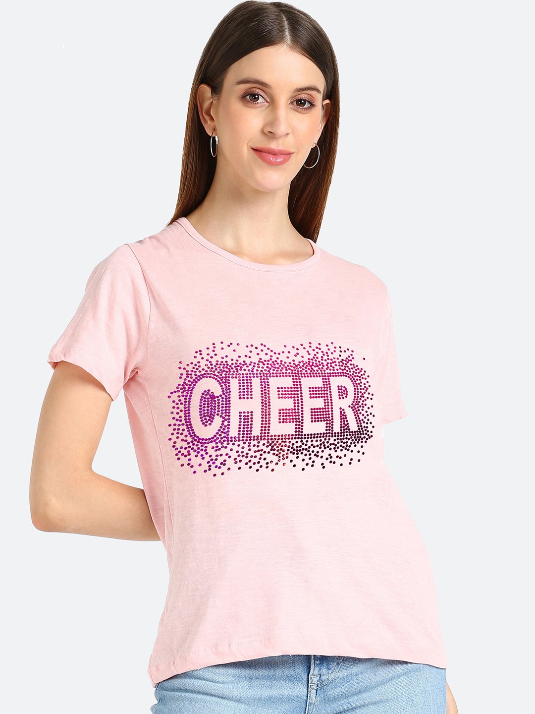 

shashvi Women Pink Typography Printed T-shirt