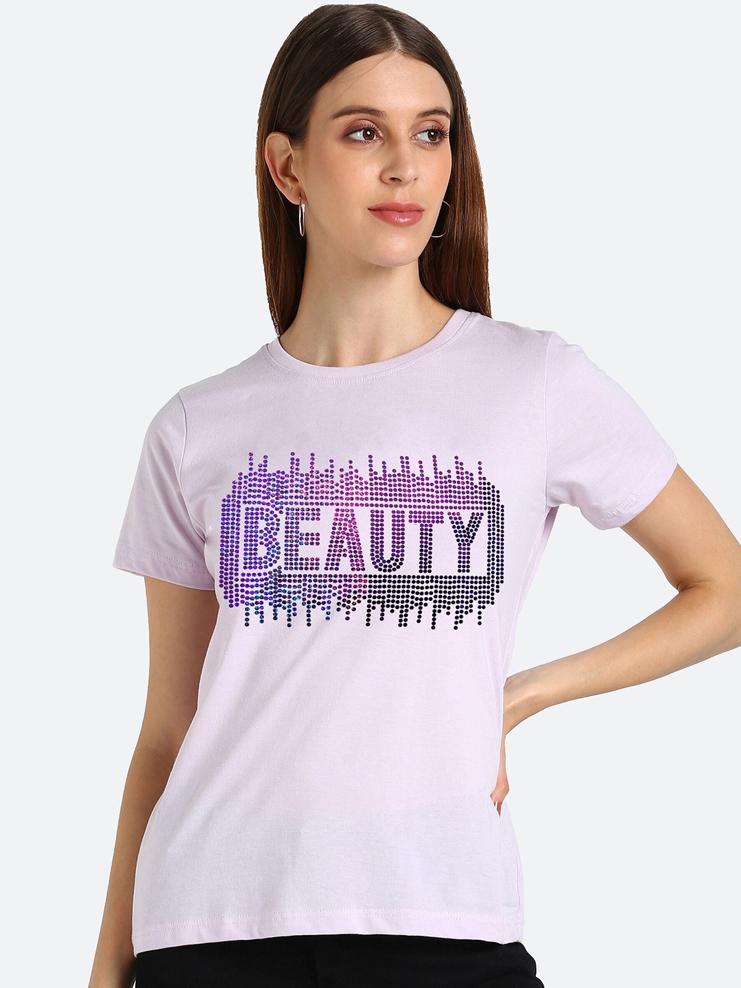 

shashvi Women Purple Typography Printed T-shirt