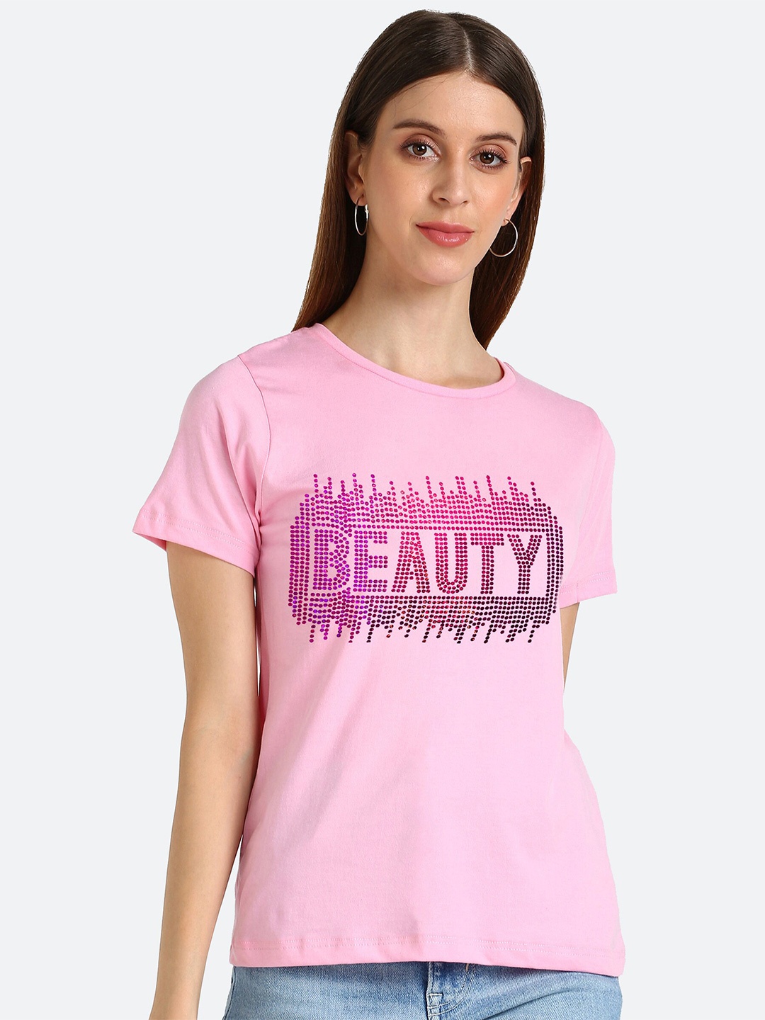 

shashvi Women Pink Typography Printed T-shirt