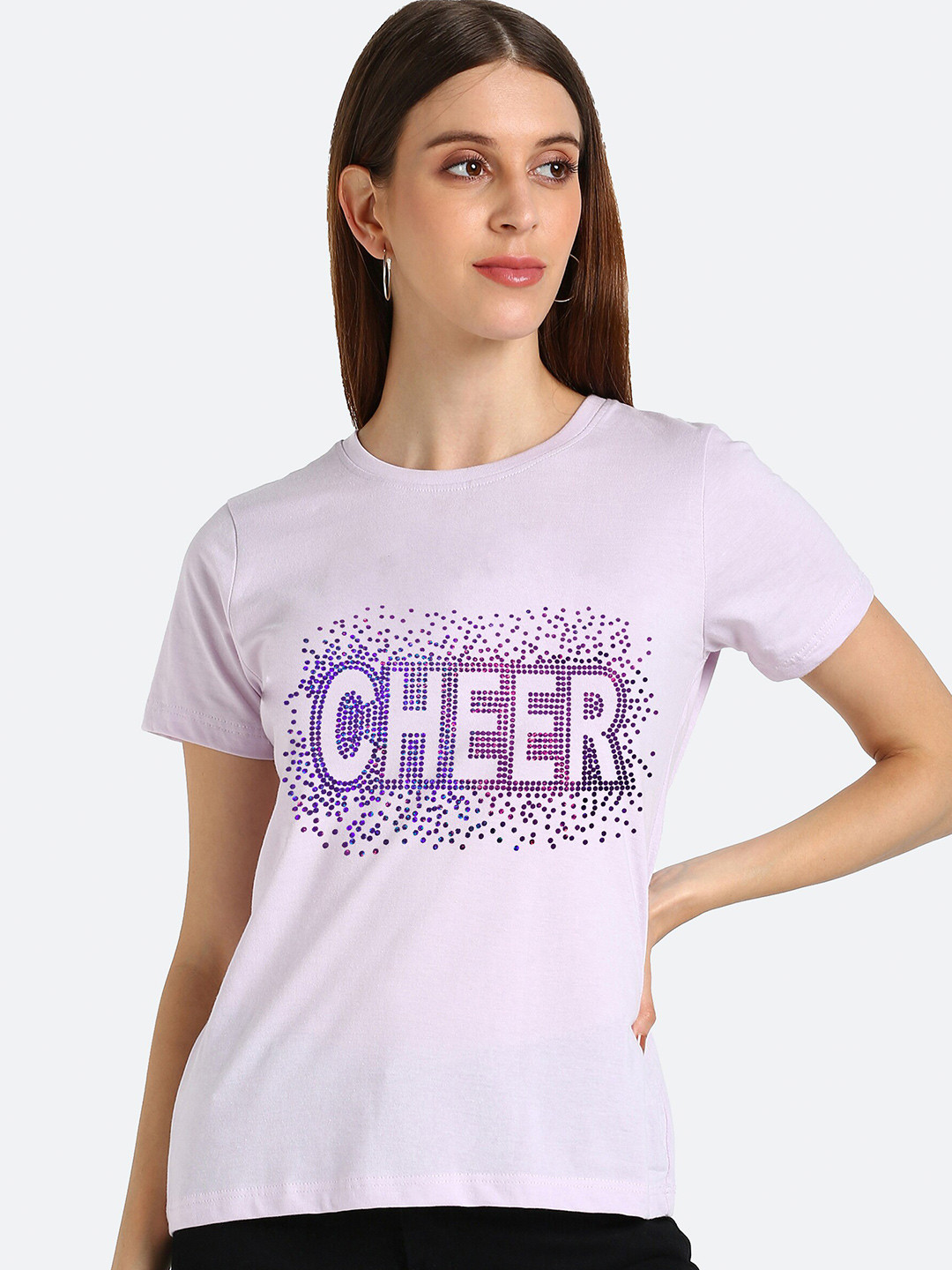 

shashvi Women Purple Typography Printed Embellished T-shirt