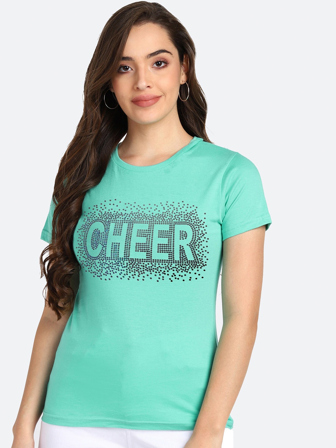 

shashvi Women Sea Green Typography Printed T-shirt