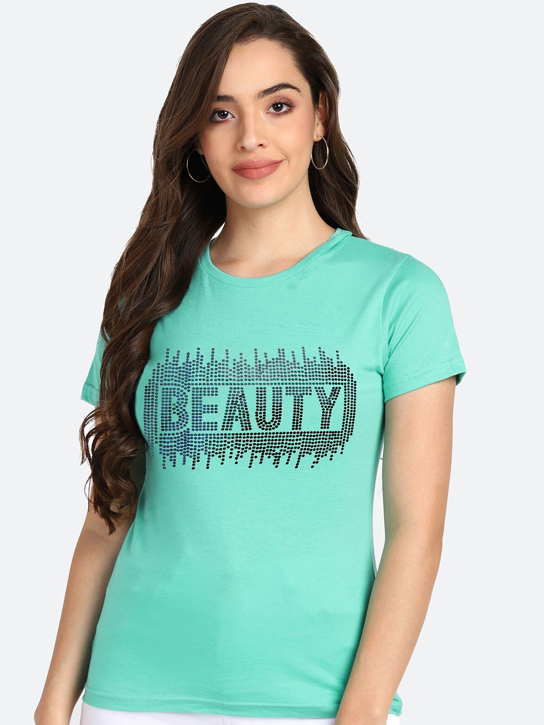 

shashvi Women Sea Green Typography Printed T-shirt