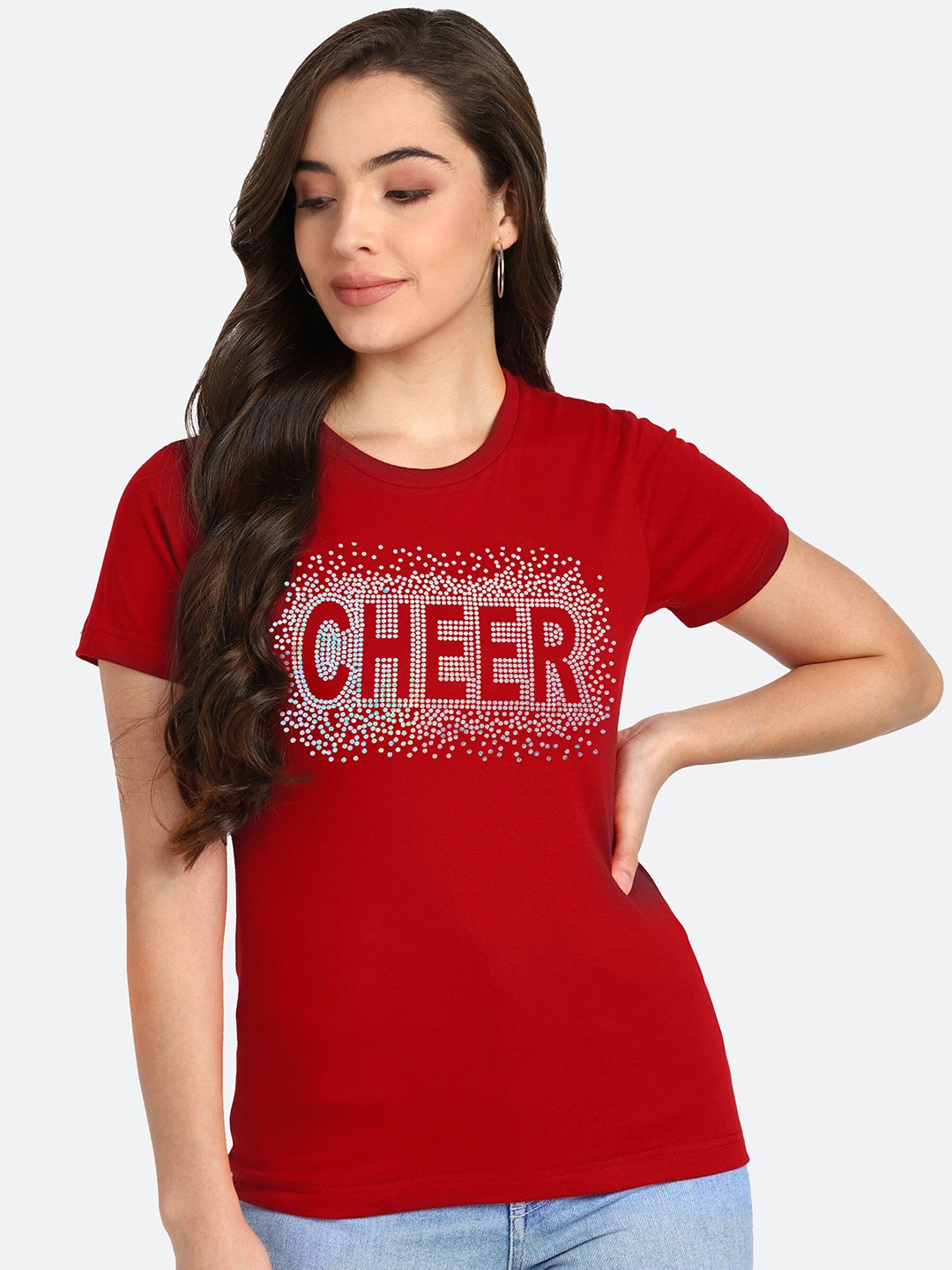

shashvi Women Red Embellished T-shirt