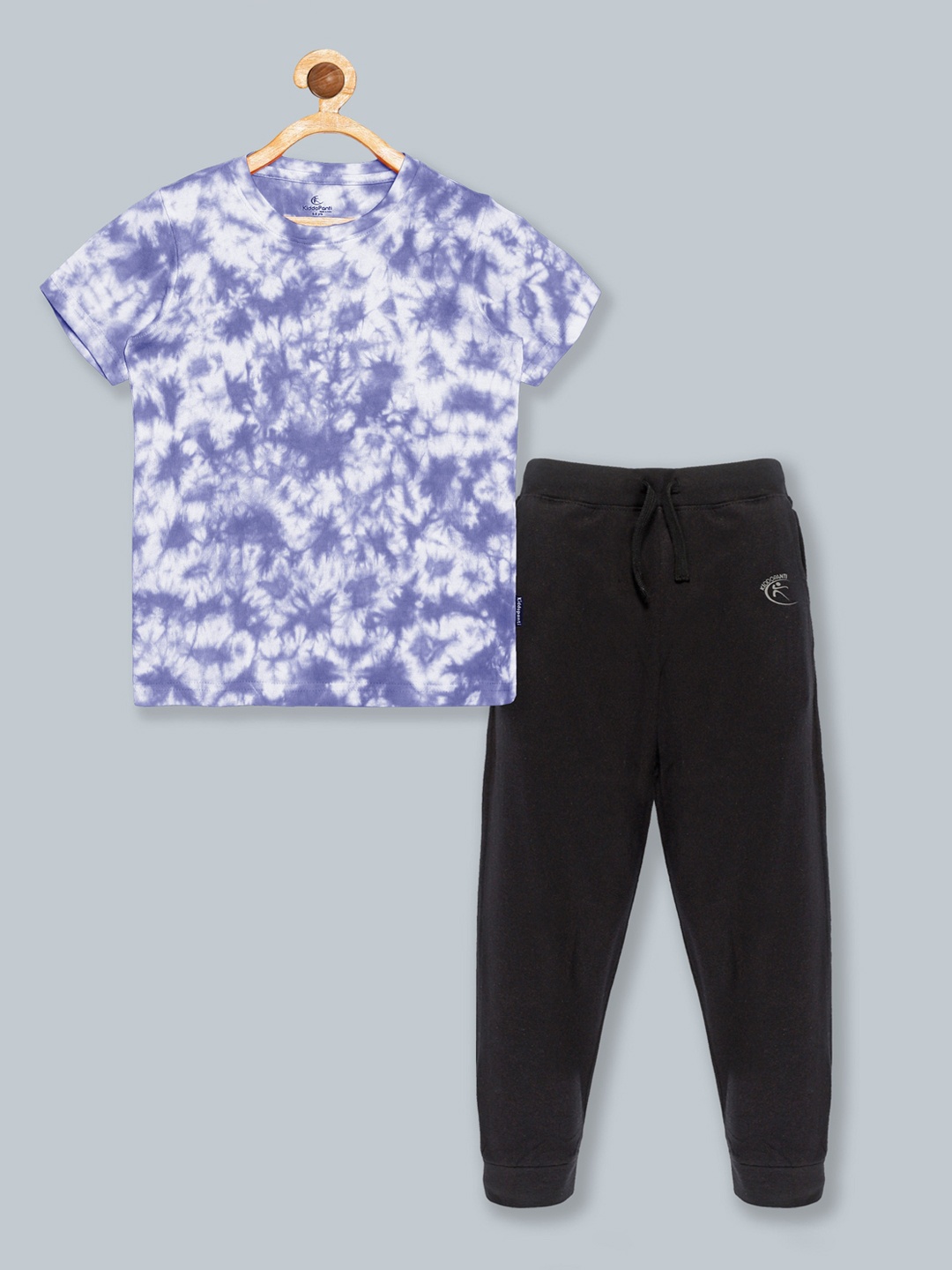 

KiddoPanti Boys Navy Blue & White Dyed Pure Cotton T-shirt & Track Pant