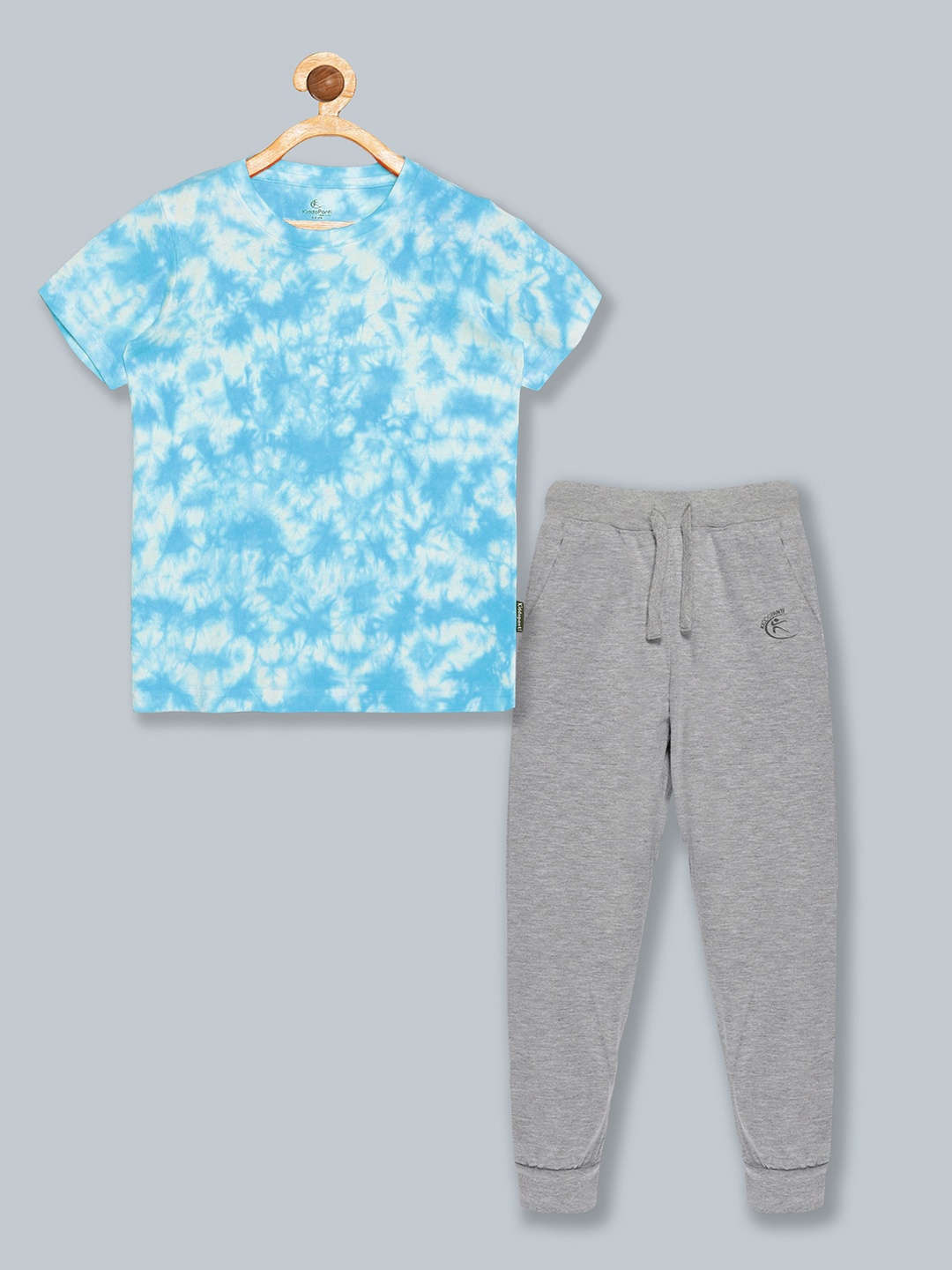 

KiddoPanti Boys Grey Melange & Blue Dyed T-shirt with Trousers