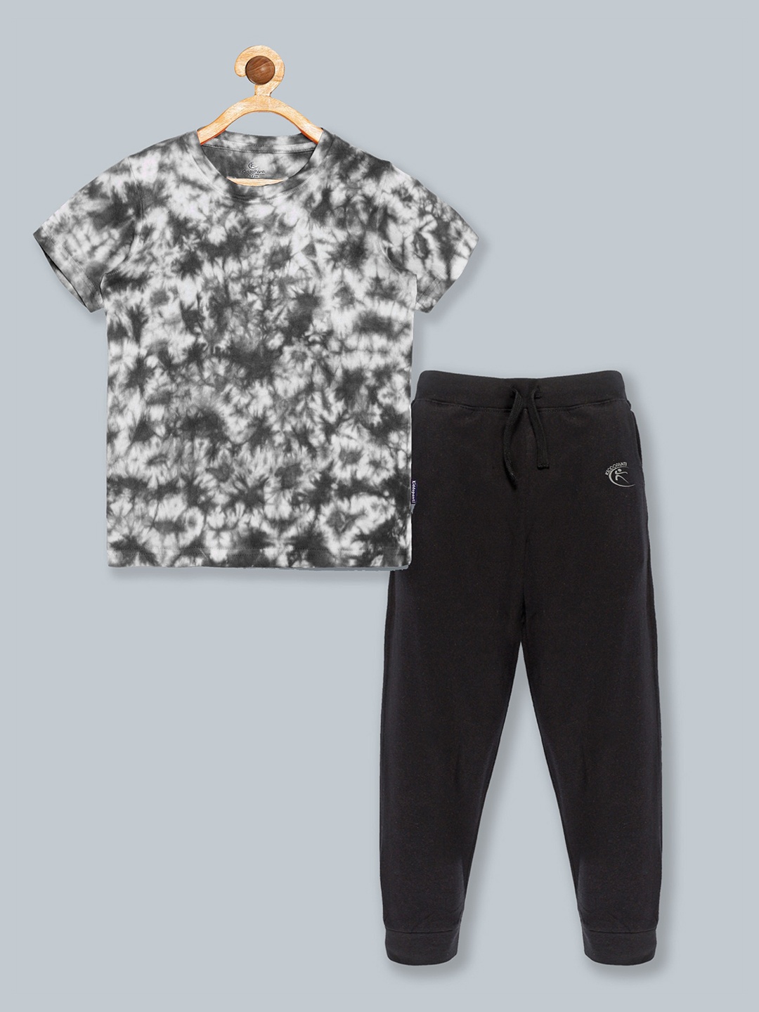 

KiddoPanti Boys Black & White Dyed Cotton T-shirt with Track Pant