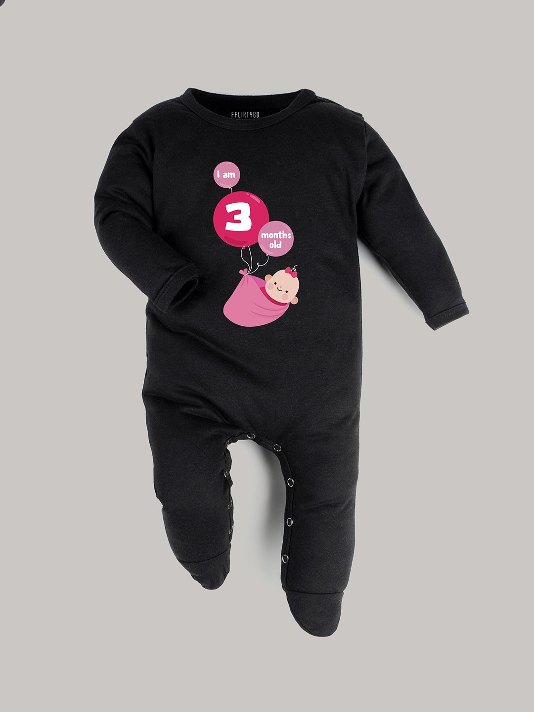 

FFLIRTYGO Infant Kids Black Printed Pure Cotton Rompers