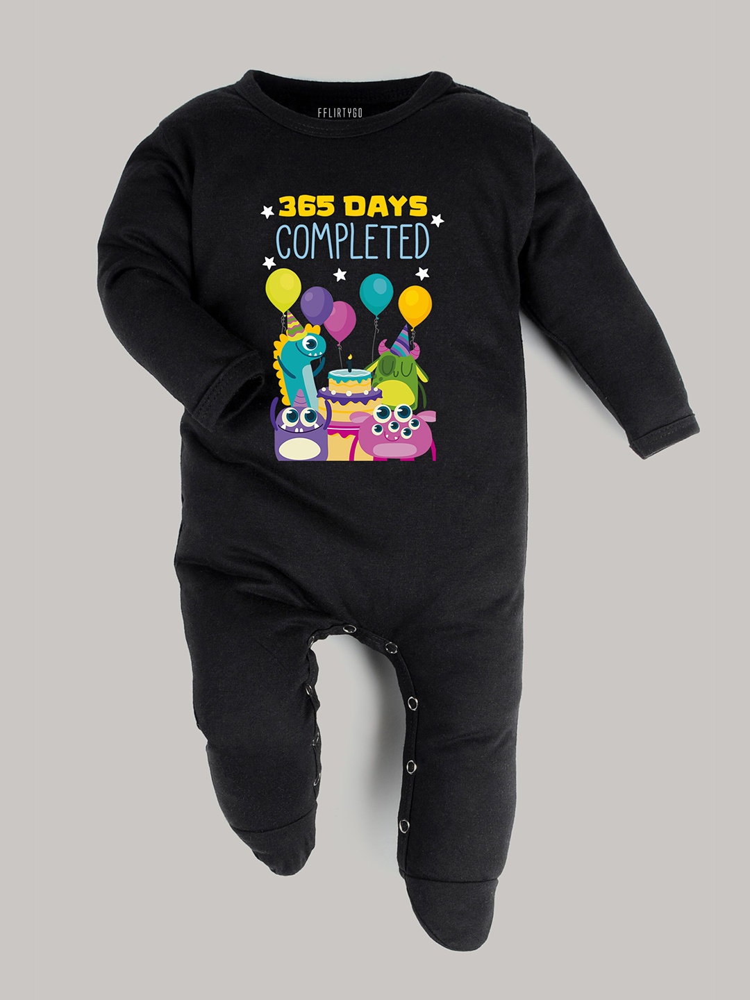 

FFLIRTYGO Kids Black Printed Cotton Rompers