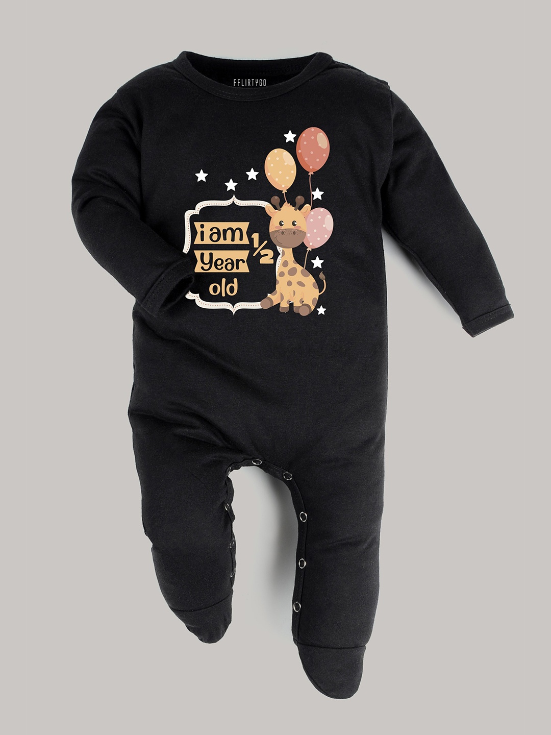 

FFLIRTYGO Kids Black Printed Cotton Romper