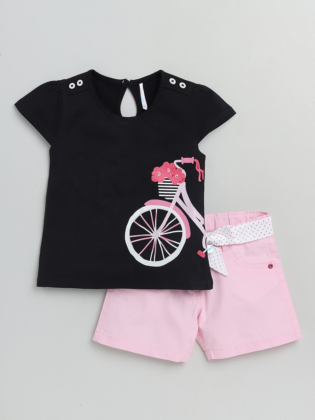 

Toonyport Girls Black & Pink Printed Top with Shorts