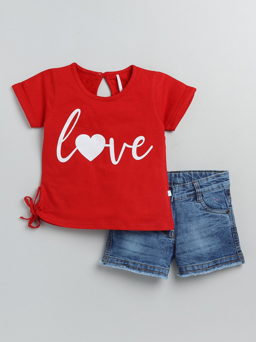 

Toonyport Girls Red & Blue Printed Cotton Top with Shorts