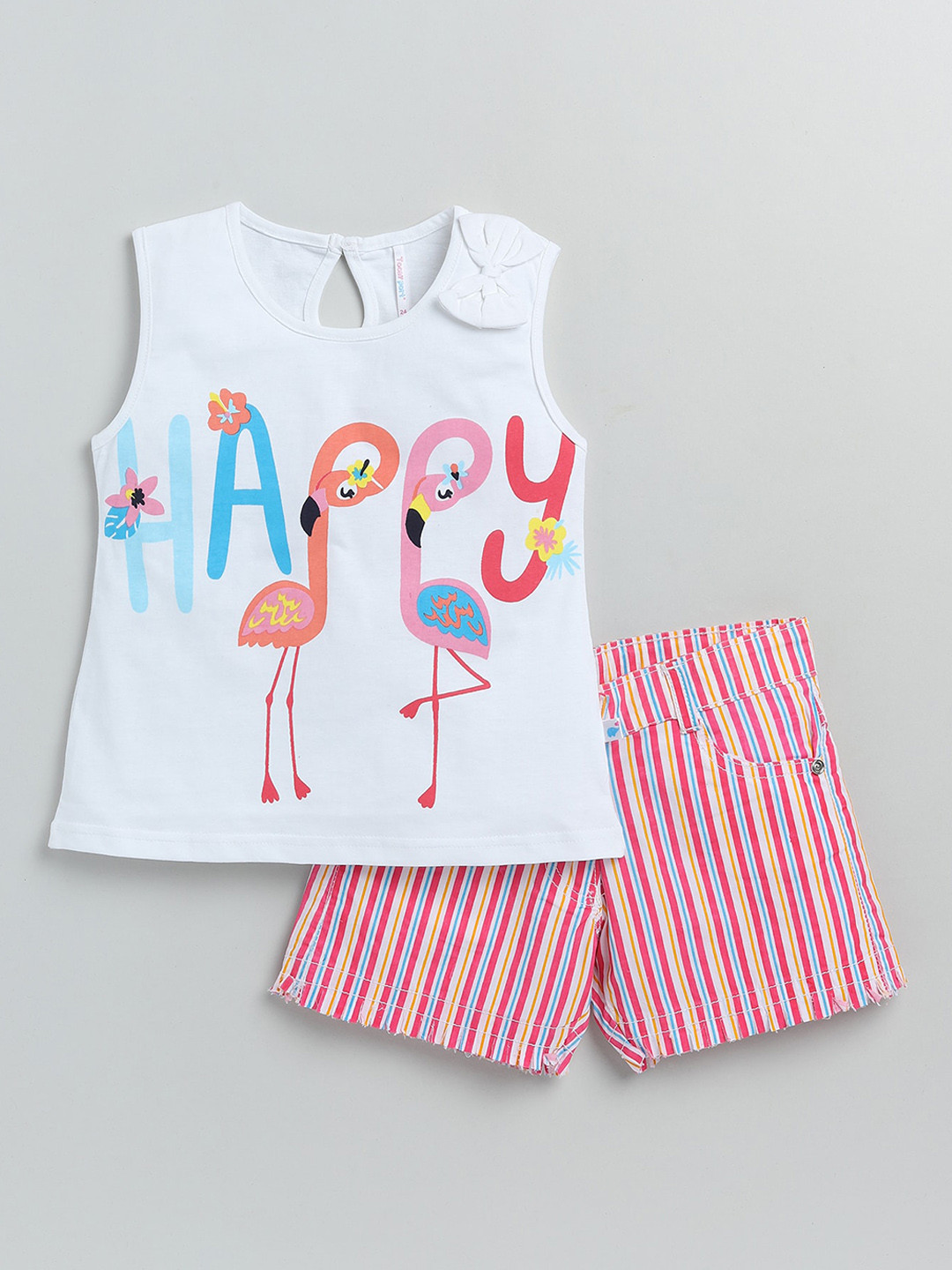 

Toonyport Girls White & Pink Printed Top with Shorts