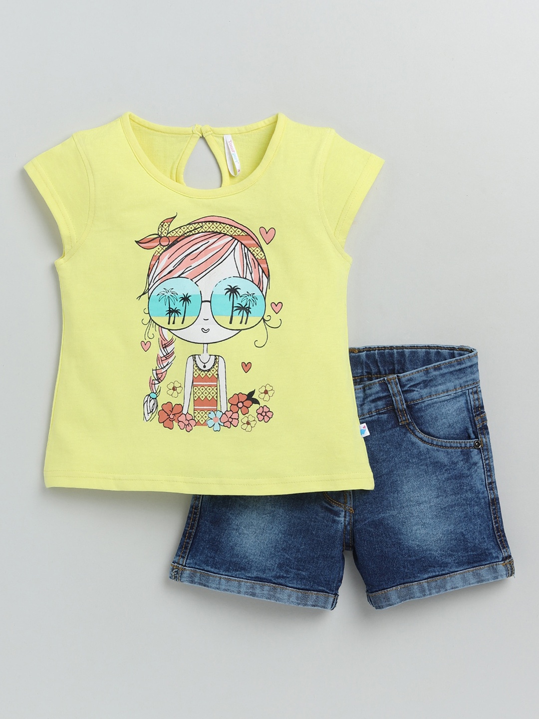 

Toonyport Girls Yellow & Blue Printed Cotton Top with Shorts