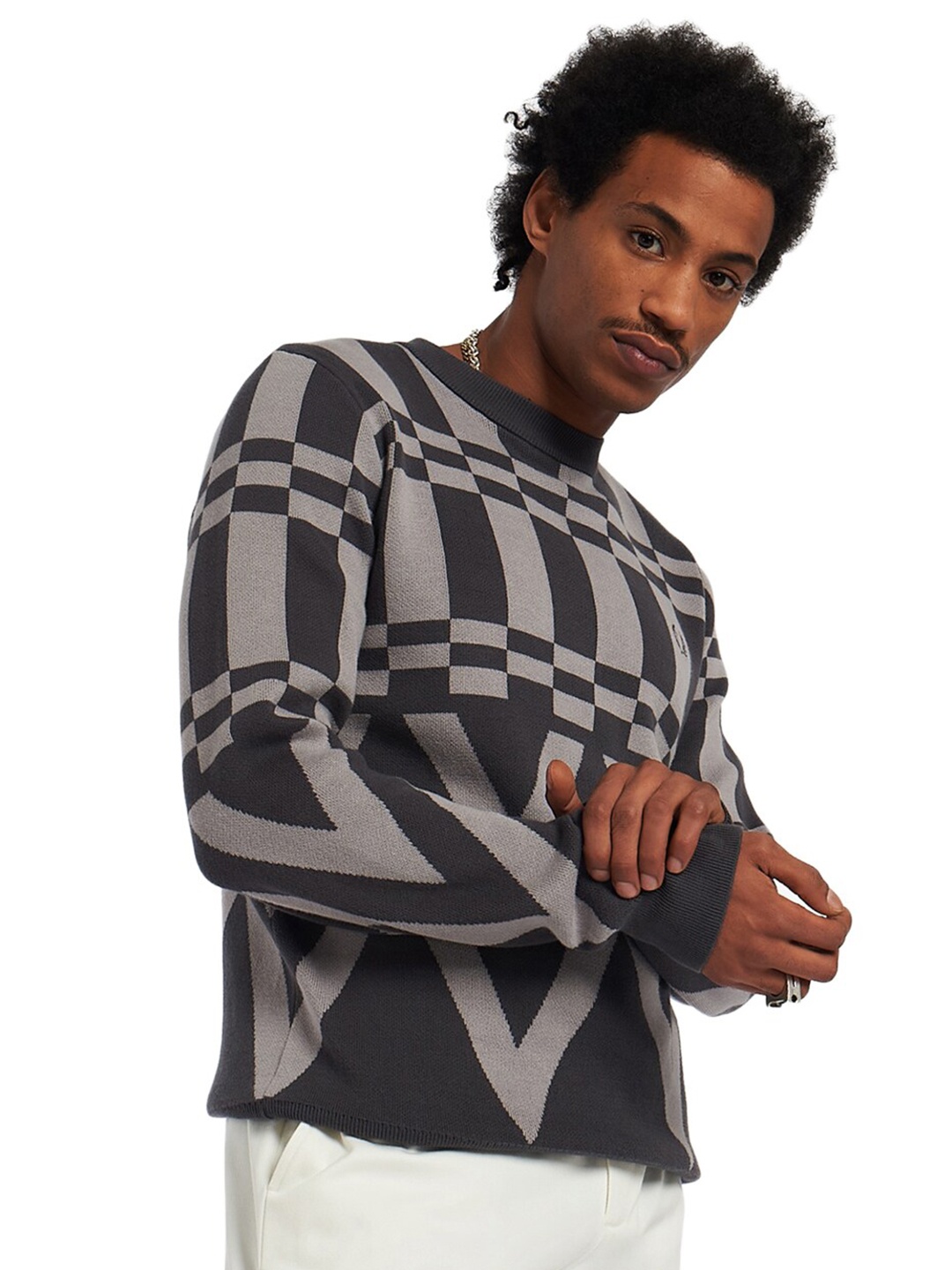 

Fred Perry Men Grey Printed Pullover