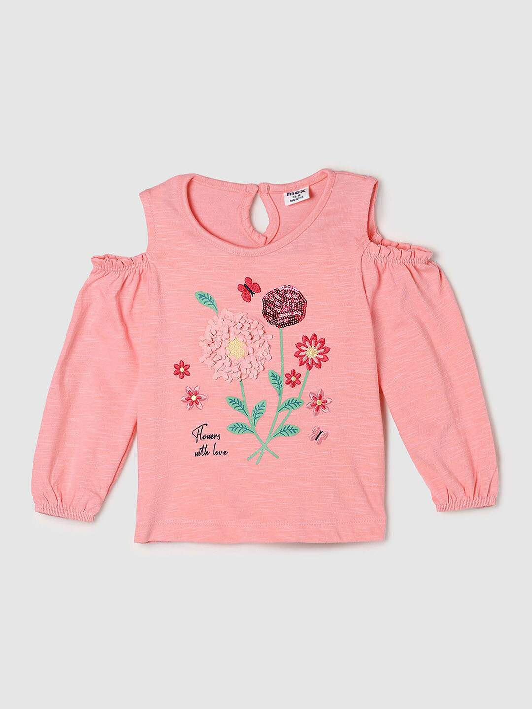 

max Girls Pink Floral Embroidered And Sequins Embellished Top