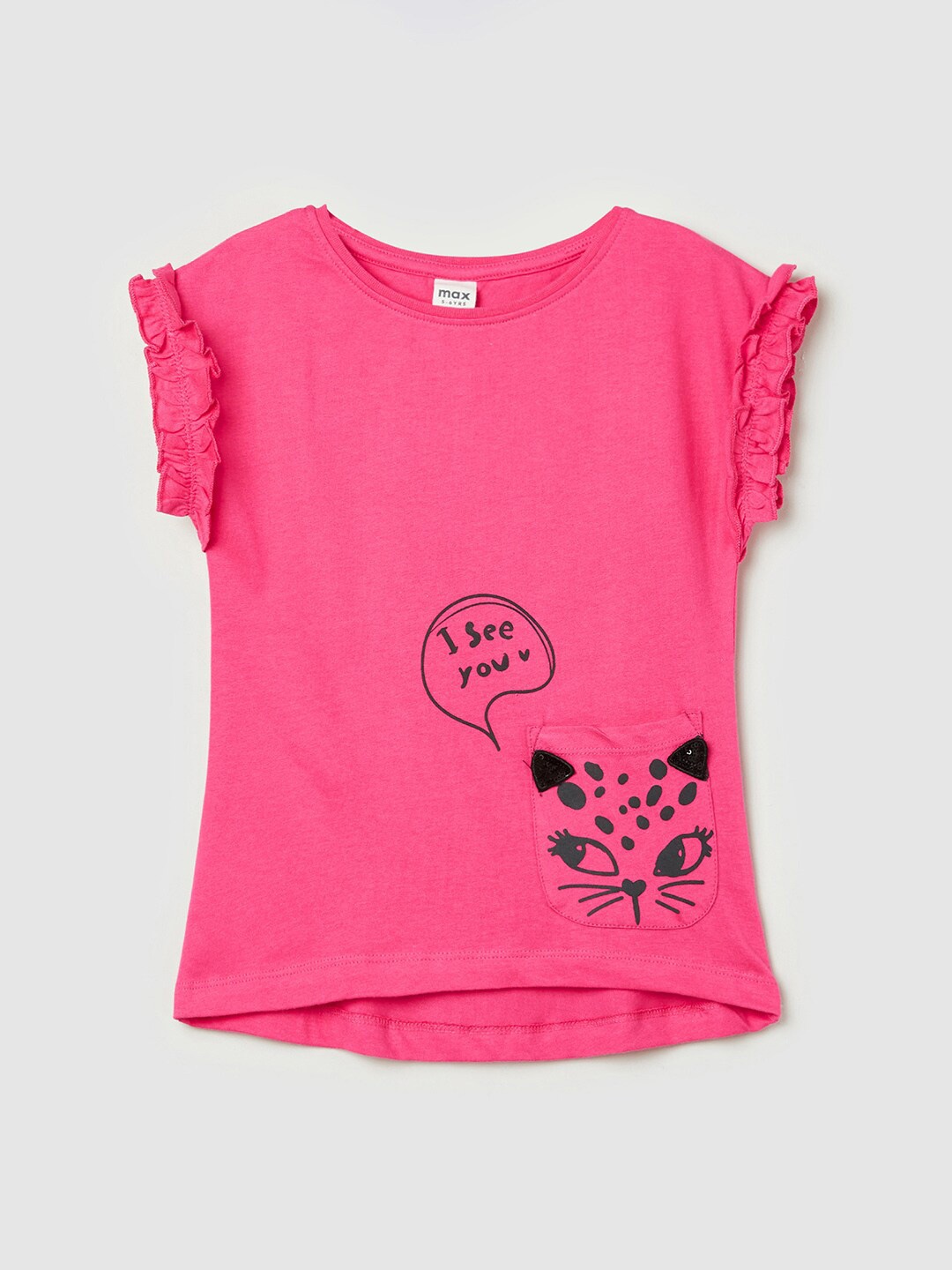 

max Girls Fuchsia Printed Pure Cotton Top