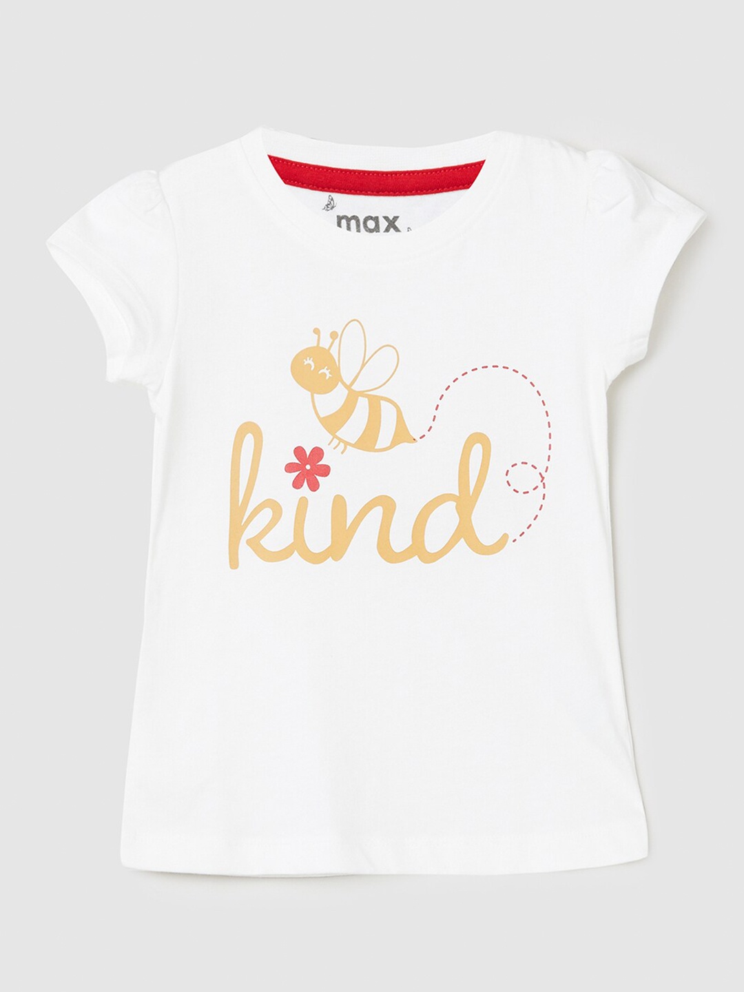 

max Girls Off White Typography Print Pure Cotton Top