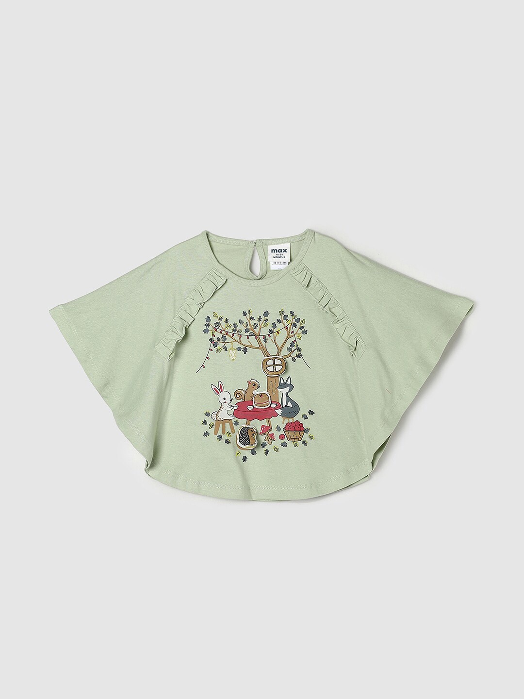 

max Girls Green Graphic Print Extended Sleeves Pure Cotton Cape Top