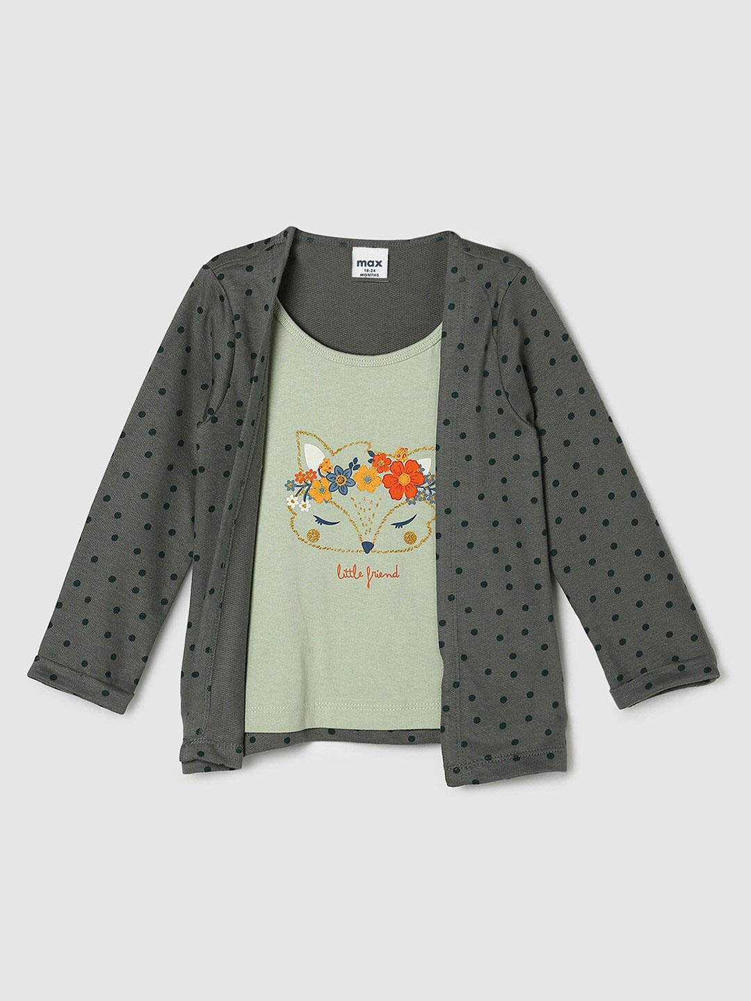 

max Olive Green Girls Graphic Printed Print Top