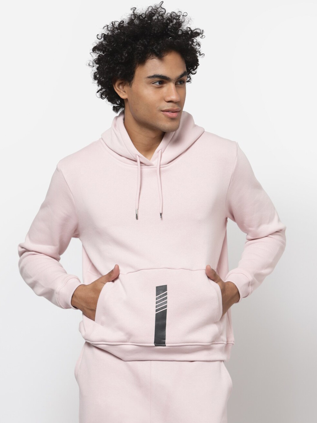 

YOONOY Men Pink Solid Relaxed Fit Hooded Sweatshirt