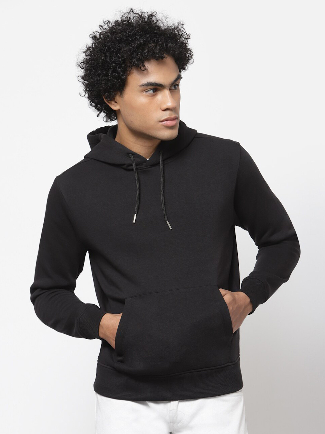

YOONOY Men Black Solid Hooded Relaxed fit Sweatshirt