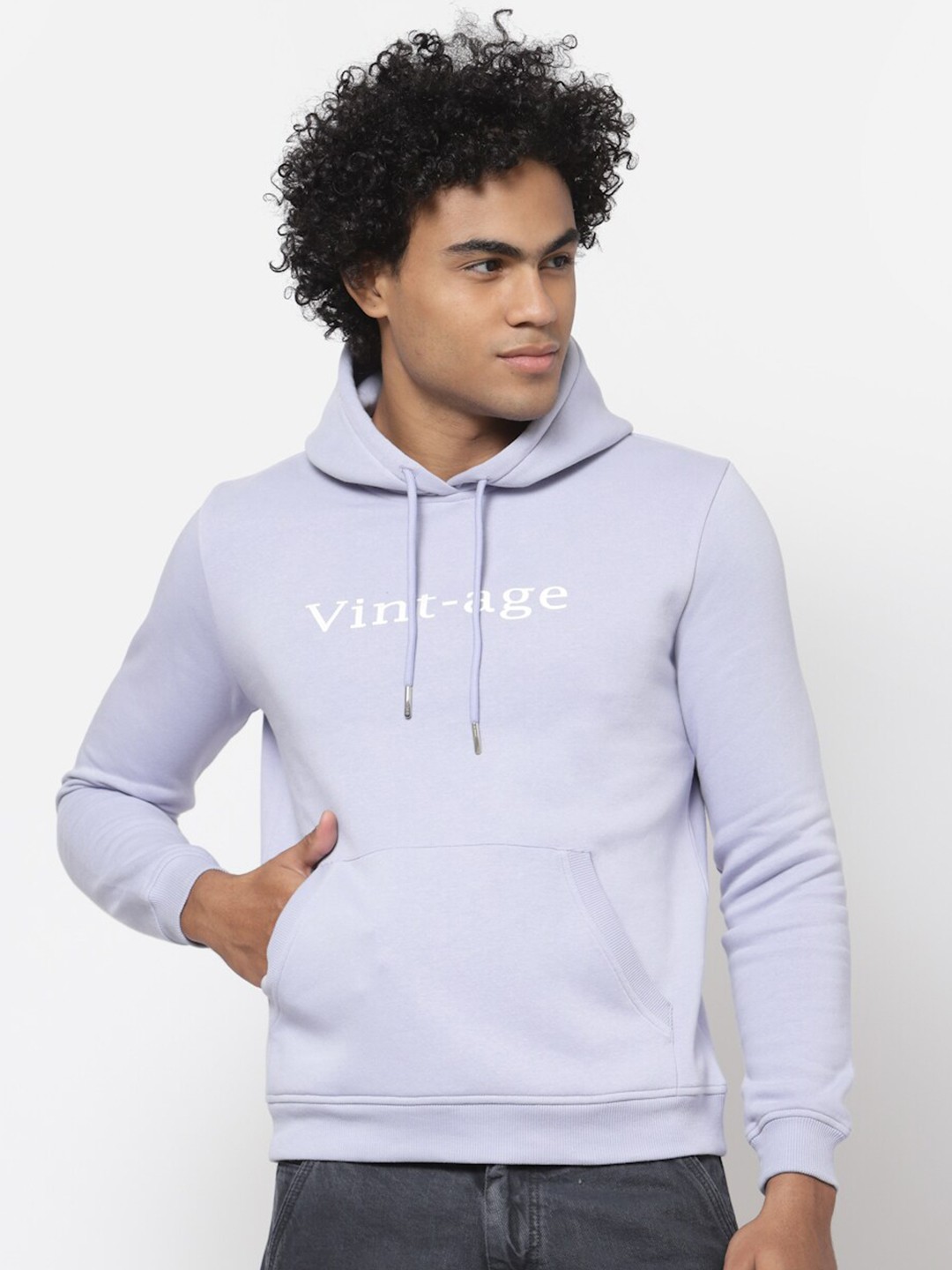 

YOONOY Men Lavender Printed Hooded Sweatshirt